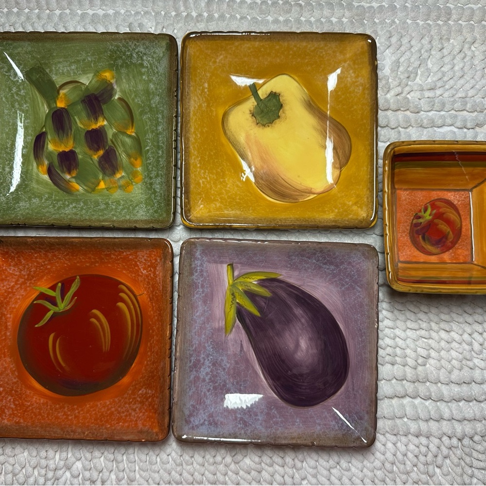 Terra Toscana by Clay Art Colorful Vegetable-Themed‎ Square Appetizer Set